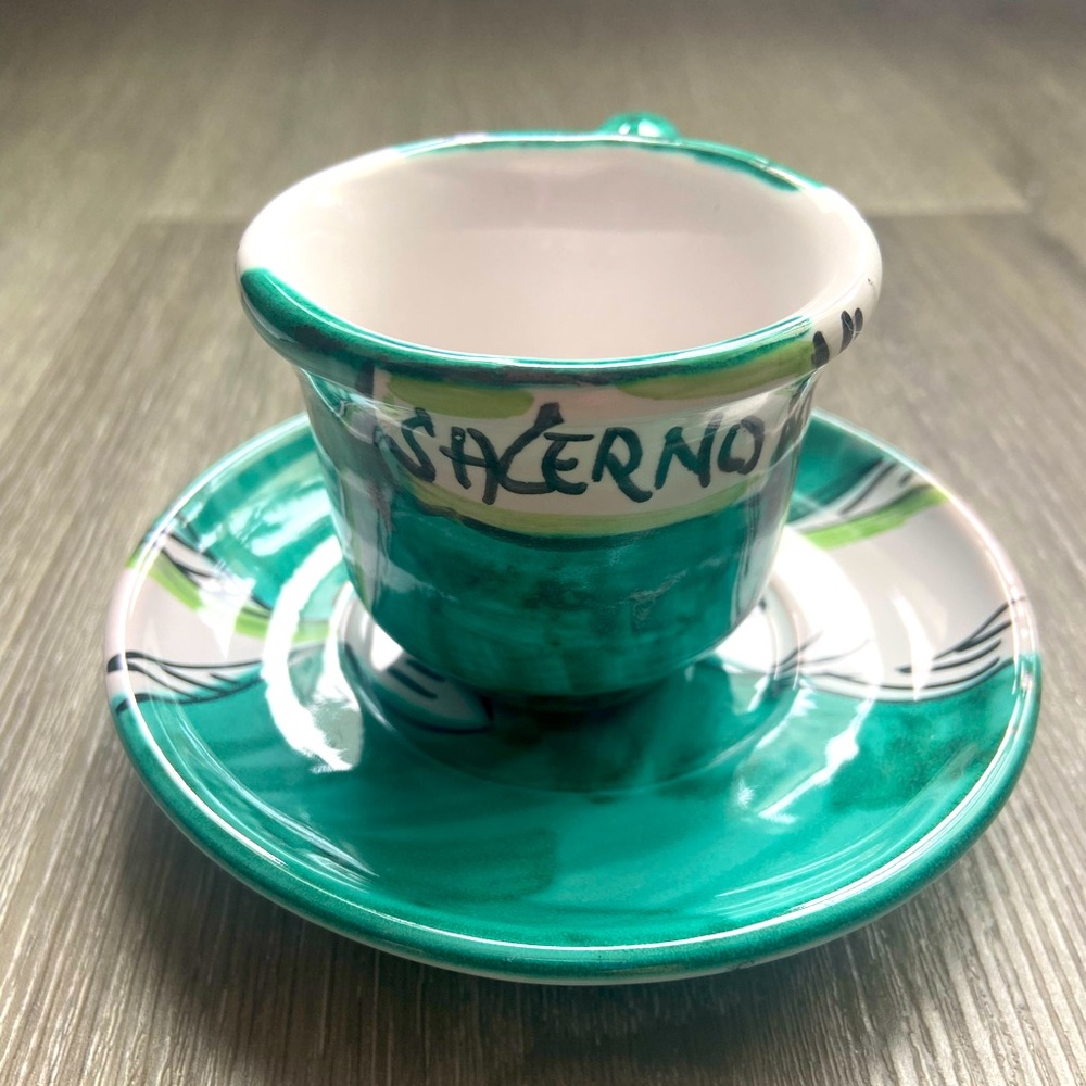 Vietri Espresso cup and saucer 
Handmade in Salerno, Italy